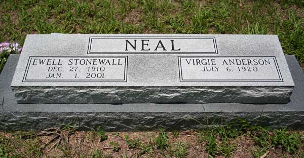 Ewell Stonewall & Virgie Anderson Neal Gravestone Photo