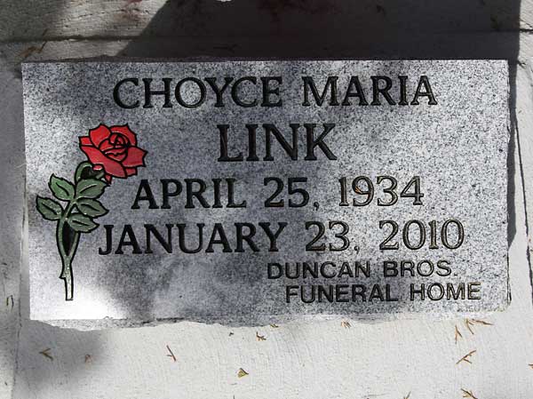 Choyce Maria Link Gravestone Photo