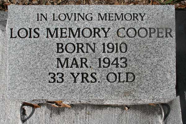 Lois Memory Cooper Gravestone Photo