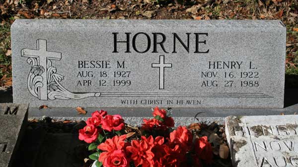 HENRY L & BESSIE M HORNE Gravestone Photo