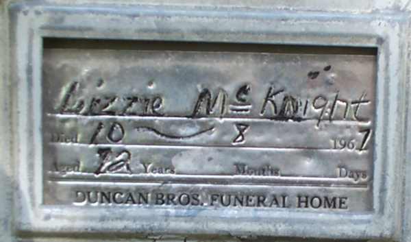 Lizzie McKnight Gravestone Photo