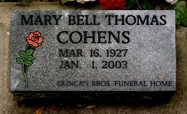 Mary Bell Thomas Cohens Gravestone Photo