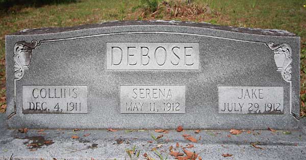 Collins & Serena & Jake DeBose Gravestone Photo