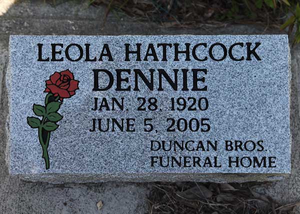 Leola Hathcock Dennie Gravestone Photo