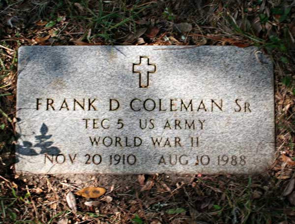 Frank D. Coleman Gravestone Photo