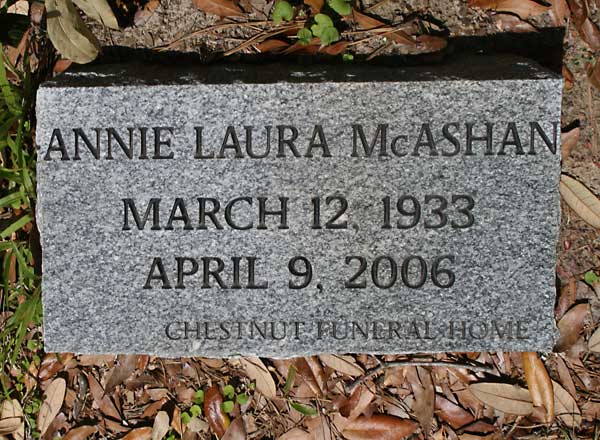 Annie Laura McAshan Gravestone Photo