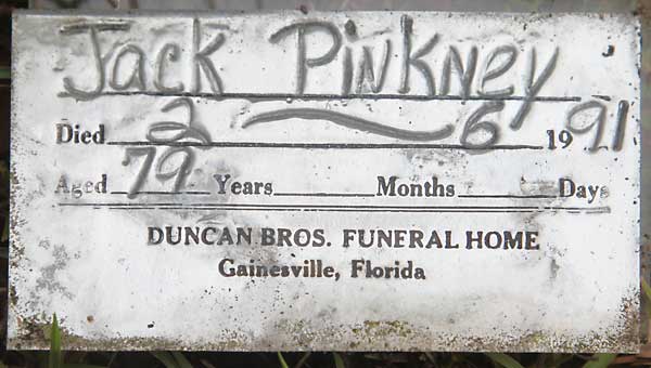 Jack Pinkney Gravestone Photo