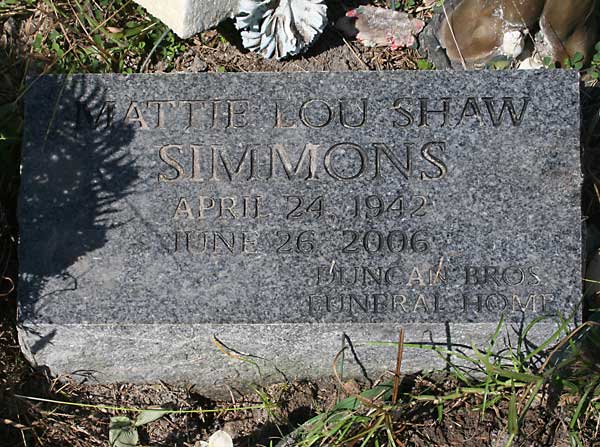 Mattie Lou Shaw Simmons Gravestone Photo