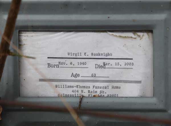 Virgil T. Bauknight Gravestone Photo
