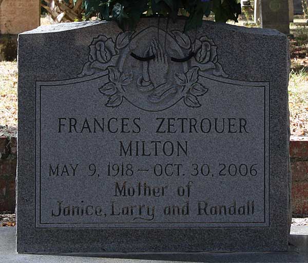 Frances Zetrouer Milton Gravestone Photo