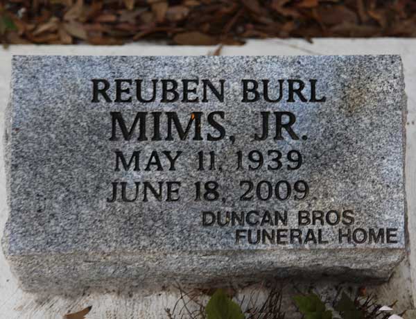 Reuben Burl Mims Gravestone Photo