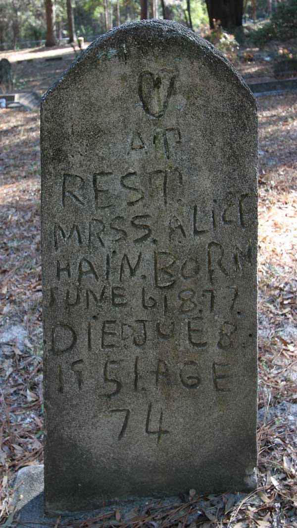 Mrs. Alice Hain Gravestone Photo