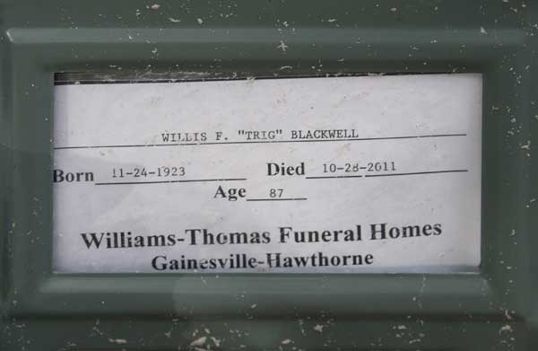 Willis F. Blackwell Gravestone Photo