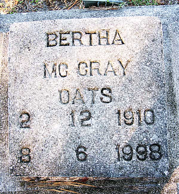 Bertha McCray Oats Gravestone Photo
