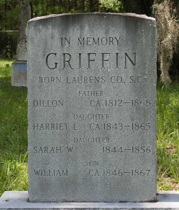 Dillon & Harriet L. & Sarah W. & William Griffin Gravestone Photo