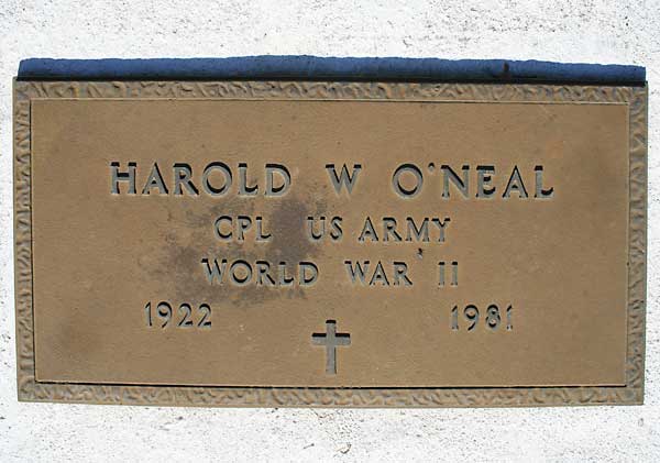 Harold W. O'Neal Gravestone Photo