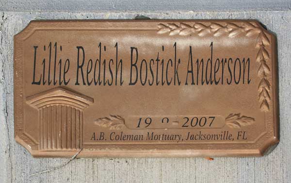 Lillie Redish Bostick Anderson Gravestone Photo