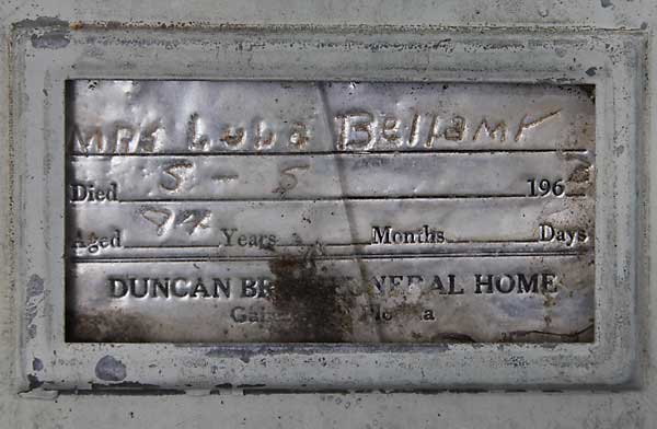 Mrs. Lula Bellamy Gravestone Photo